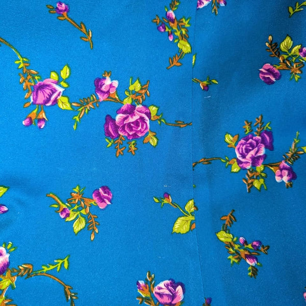 1970's Vintage Blue Floral Maxi Dress