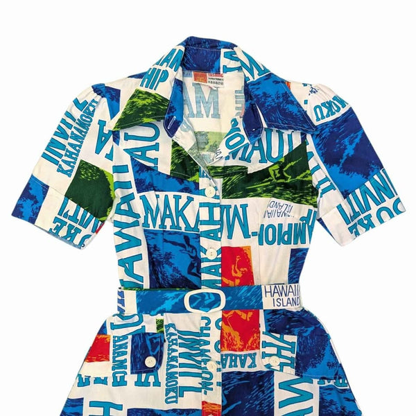 1970s Hawaiian Print Cotton Mini Dress