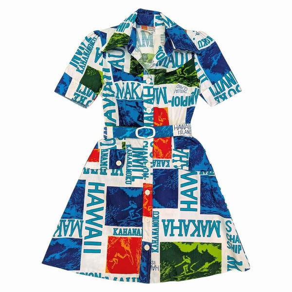 1970s Hawaiian Print Cotton Mini Dress
