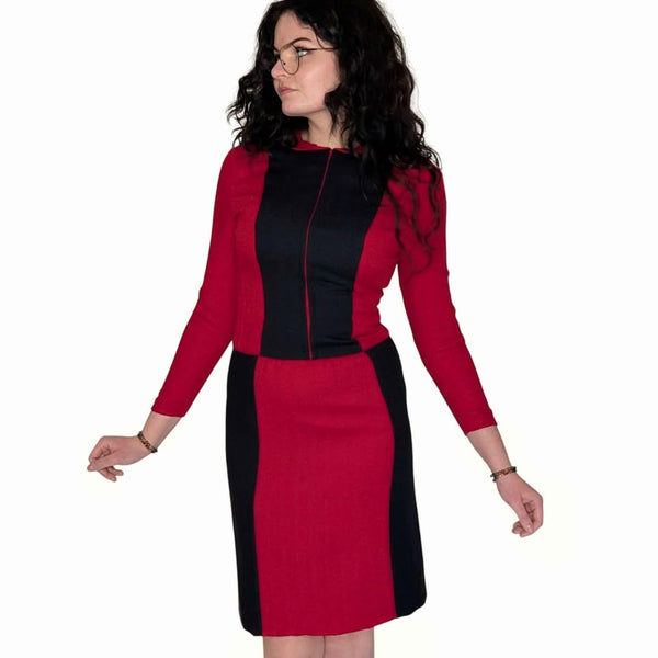1960's Vintage Red and Black Mod Winter Dress