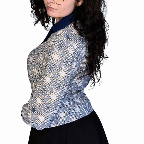 1960's Vintage Blue Geometric Mod Crimplene Shirt