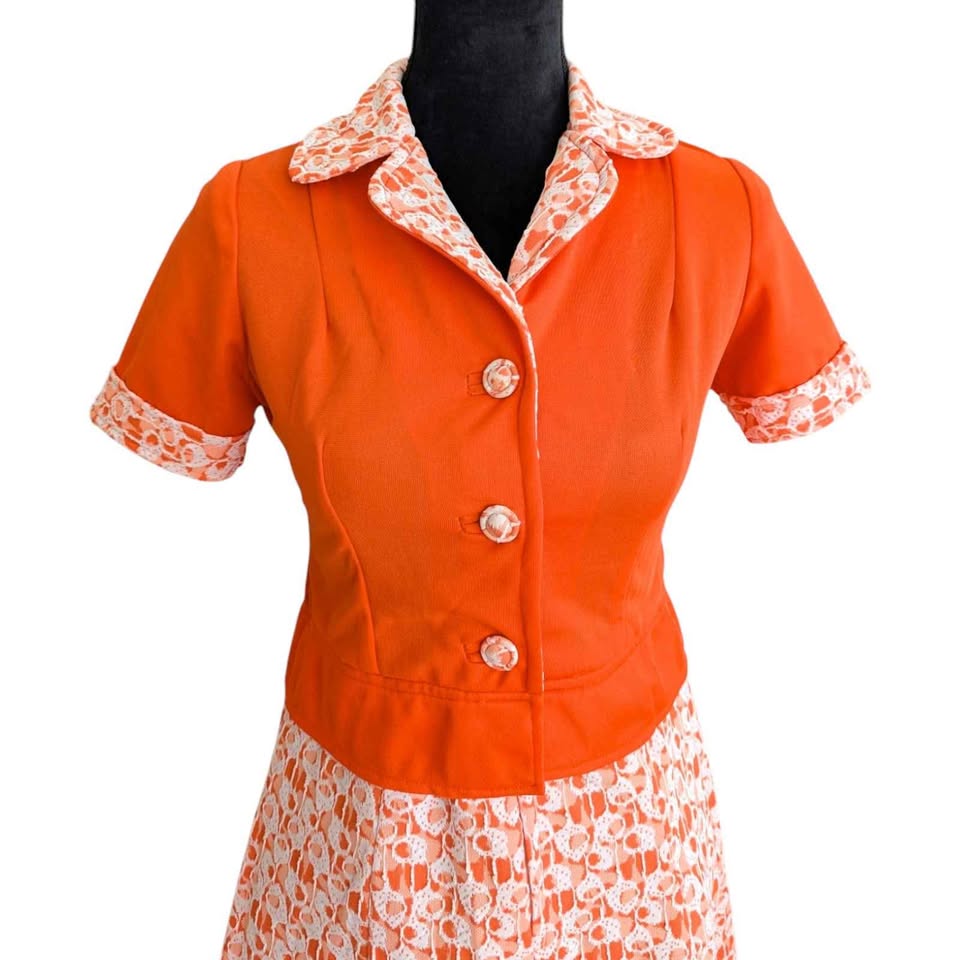1960's Vintage Orange Mod Mini Dress  Kitsch Vintage