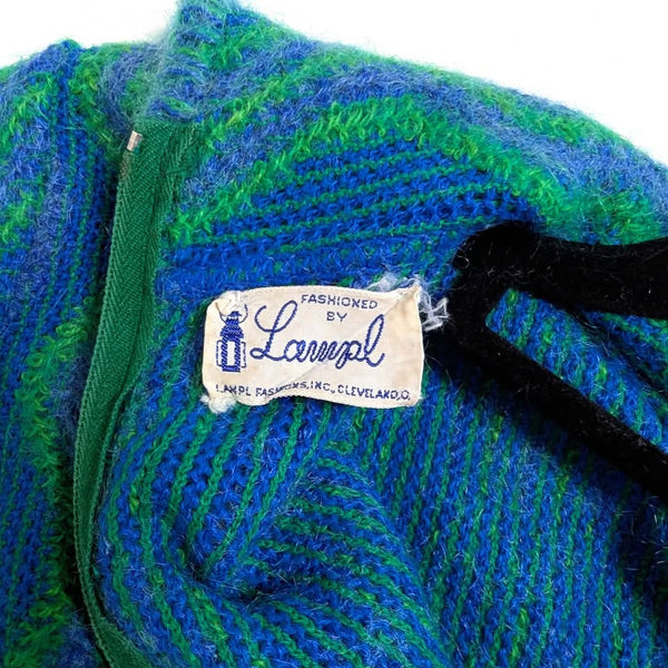 1960's Vintage Green + Blue Mod Mini Dress