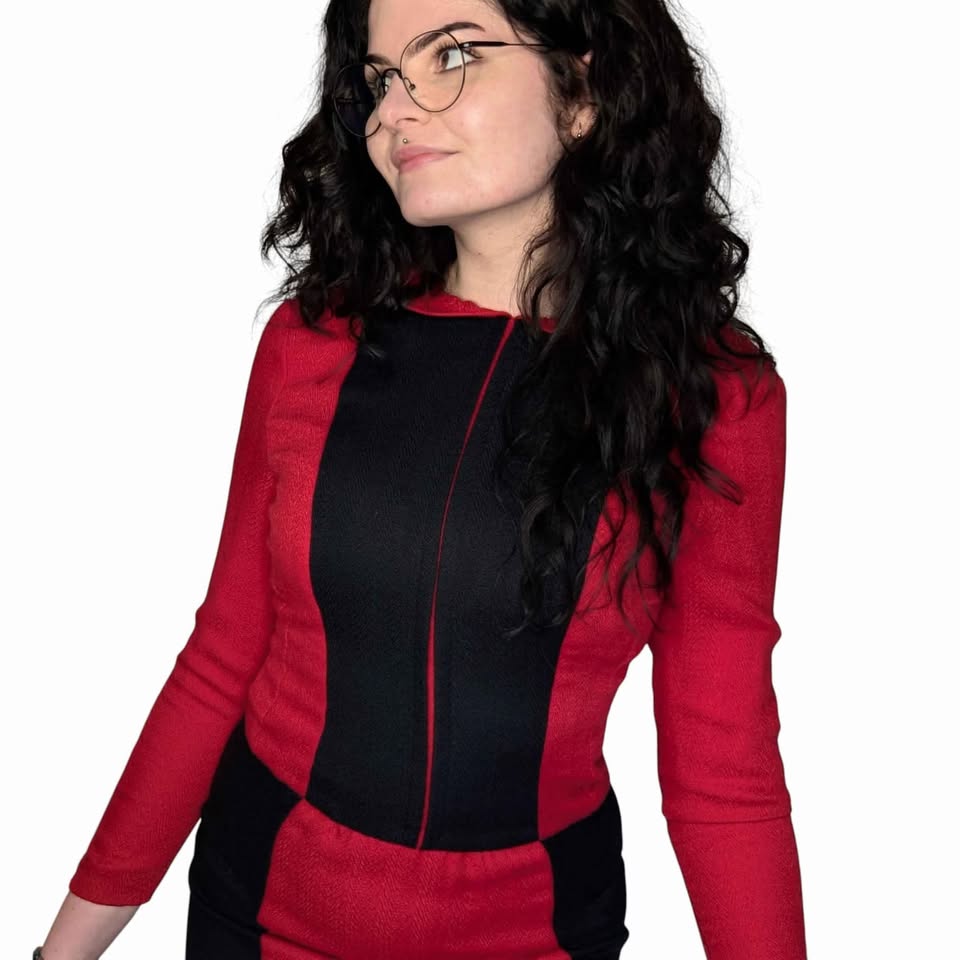 1960's Vintage Red and Black Mod Winter Dress  Kitsch Vintage