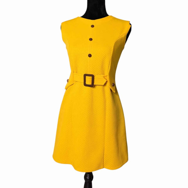 1960's Vintage Bright Yellow Mod Mini Dress