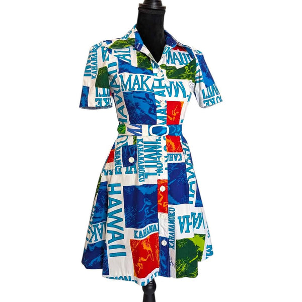 1970s Hawaiian Print Cotton Mini Dress