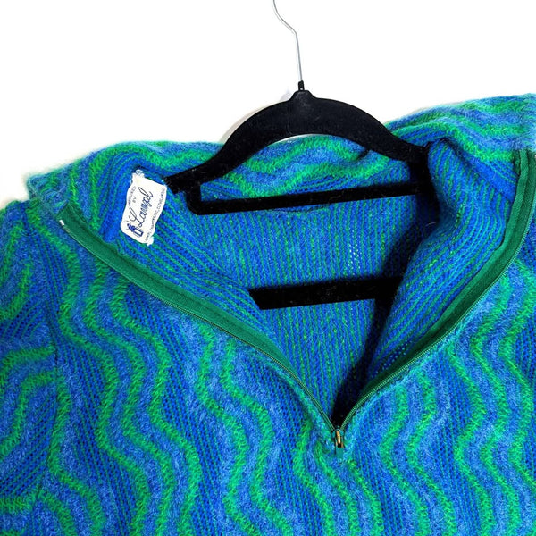1960's Vintage Green + Blue Mod Mini Dress