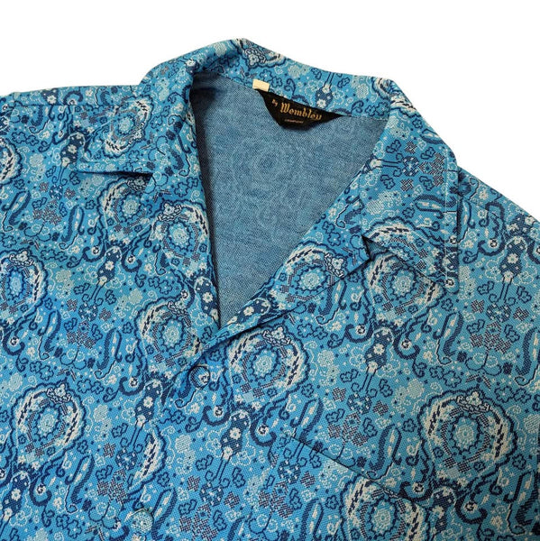 1960's Vintage Men's Blue Paisley Crimplene Mod Button Up Shirt