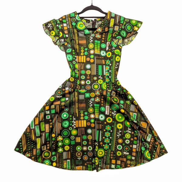 1960's Vintage Green Geometric Flower Power Mod Mini Dress