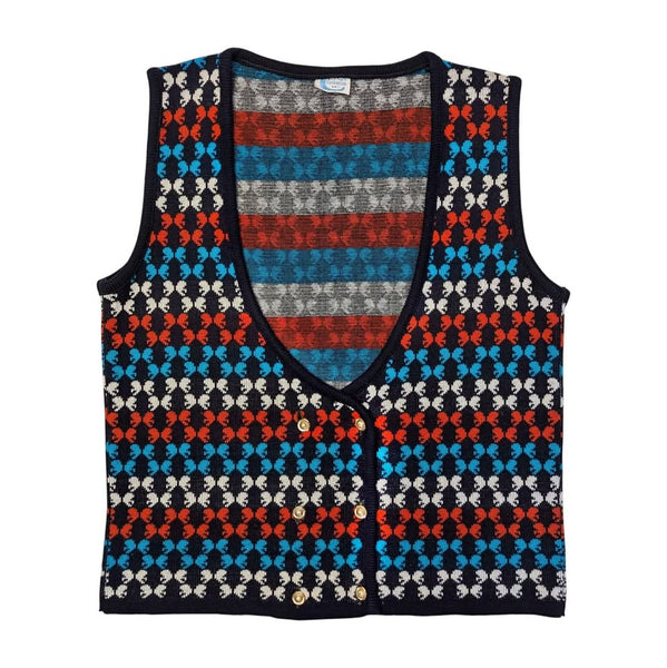 1960's Vintage Blue and Red Knit Mod Vest