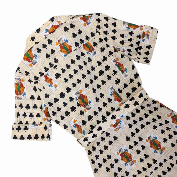 Vintage 1970s Playing Card Print Cotton Dress