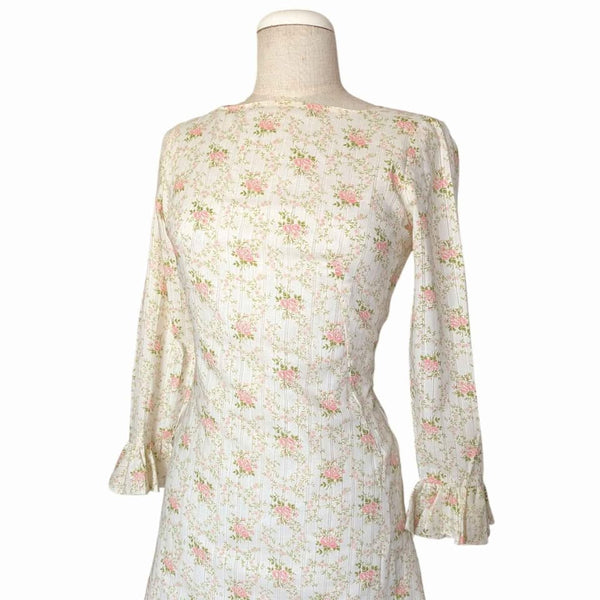 1970's Vintage White Floral Mini Dress