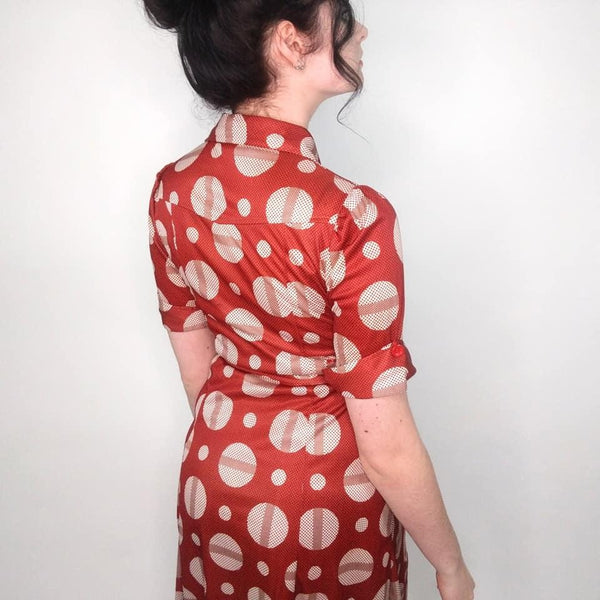 70's Vintage Spotty Op Art Style Red Dress Kitsch Vintage