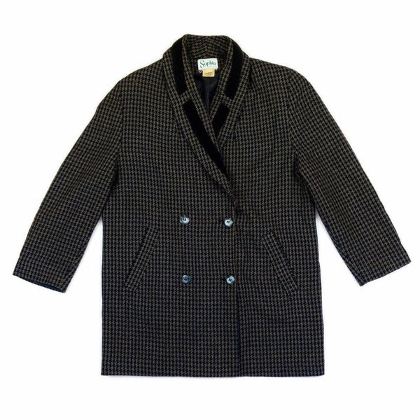 70's Vintage Houndstooth Tweed Coat Kitsch Vintage