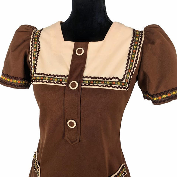 1960's Vintage Chocolate Brown and Cream Mini Dress