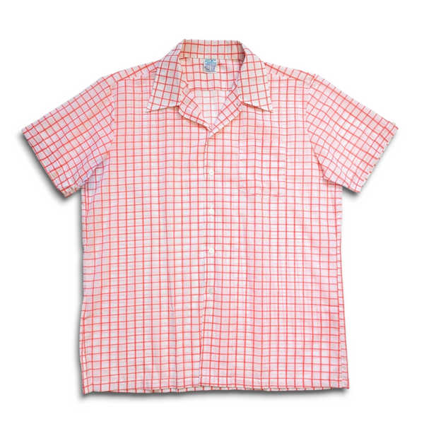 1970's Vintage White + Red Men's Button Up Shirt