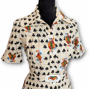 Vintage 1970s Playing Card Print Cotton Dress