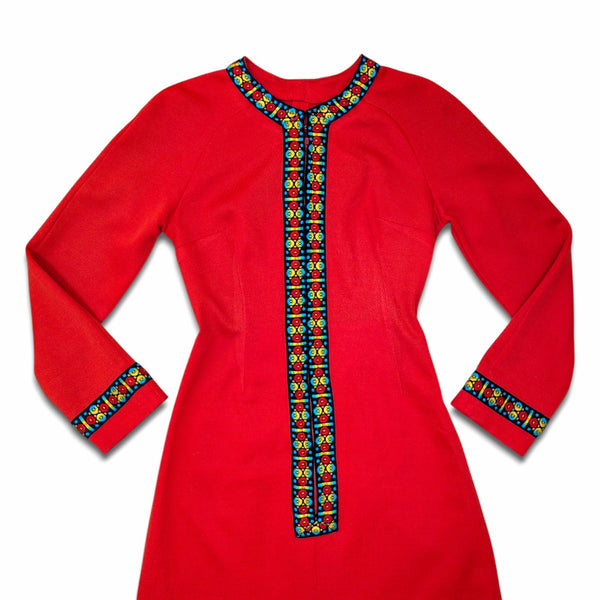 1970's Vintage Red Boho Maxi Dress