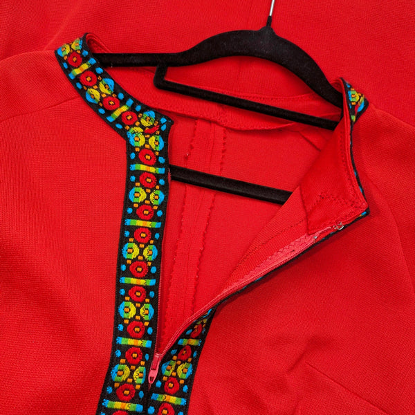 1970's Vintage Red Boho Maxi Dress