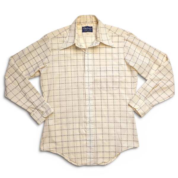 1970's Vintage Men's Cream Geometric Sun Print Dress Shirt