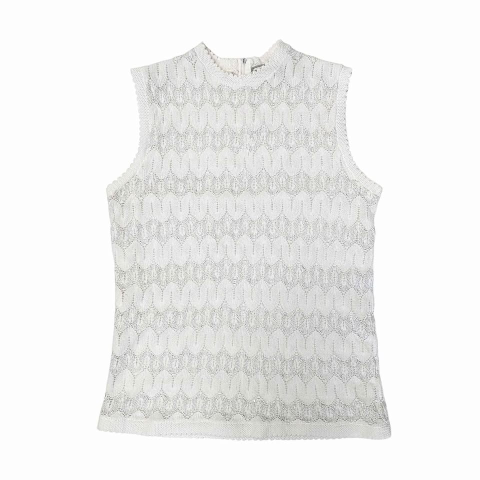 1960's Vintage White and Silver Metallic Top