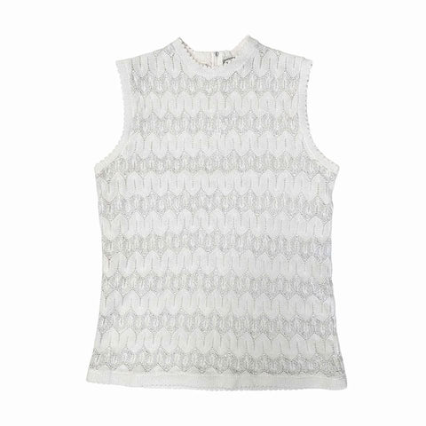 1960's Vintage White and Silver Metallic Top