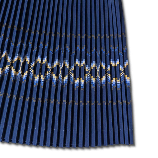 1970s Vintage Navy Blue Embroidered Pleated Skirt