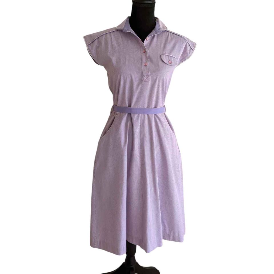 1970's - 1980's Vintage Lilac Striped Day Dress