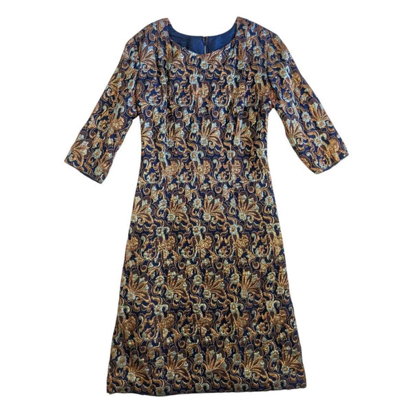 1960's Vintage Gold and Blue Cocktail Dress