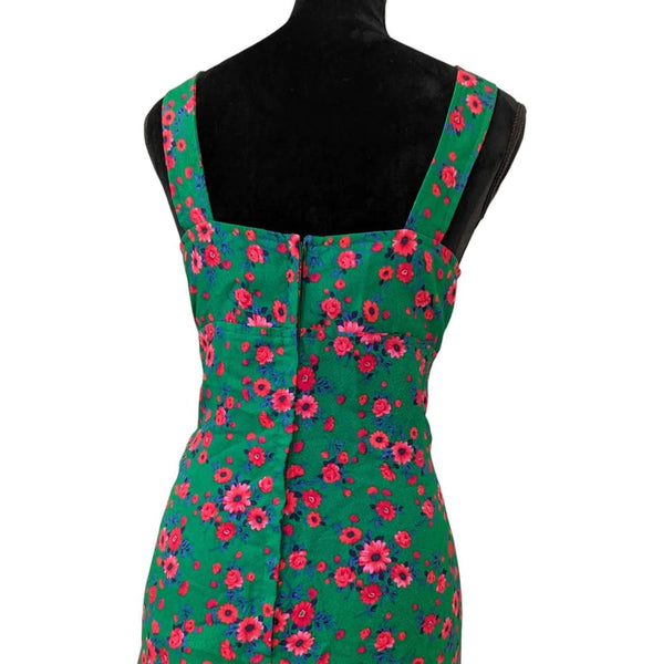 1970's Vintage Green Floral Midi Dress