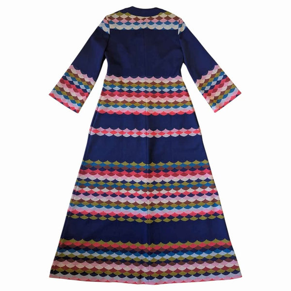 1960's Vintage Rainbow Crimplene Maxi Coat Dress