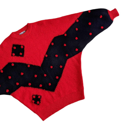 1980's Vintage Red + Black Funky Sweater