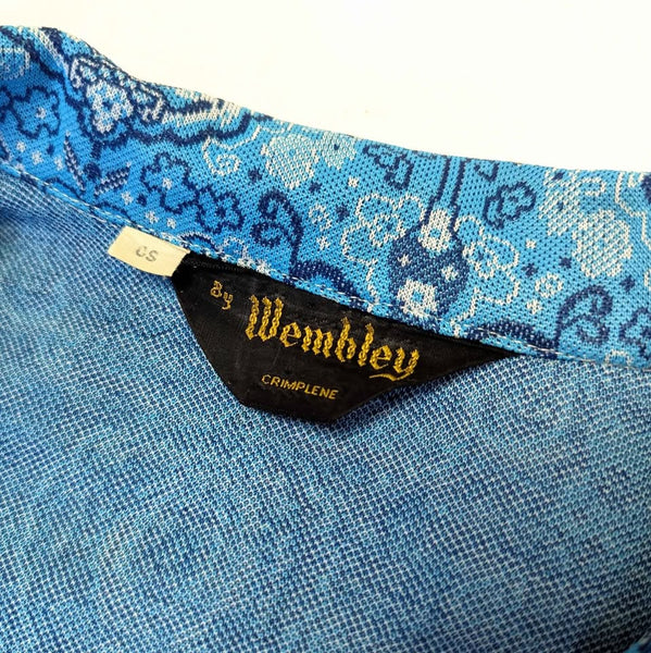 1960's Vintage Men's Blue Paisley Crimplene Mod Button Up Shirt
