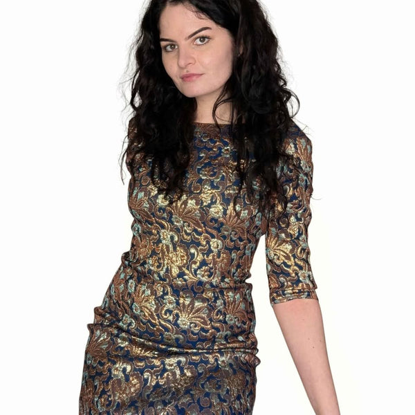 1960's Vintage Gold and Blue Cocktail Dress