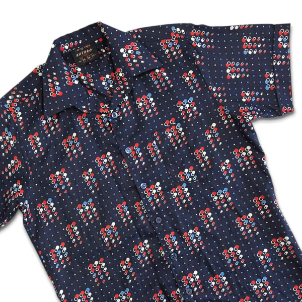 1970's Vintage Men's Groovy Spotty Navy Button Up Shirt