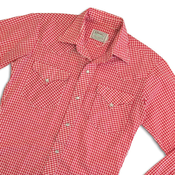 1970's Vintage Red Western Style Gingham Button up Shirt