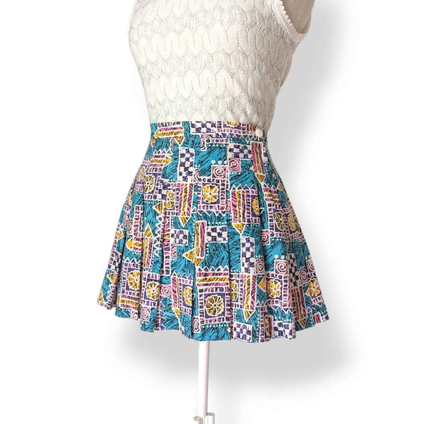 Late 80's - Early 90's Vintage Teal Geo Mini Skirt
