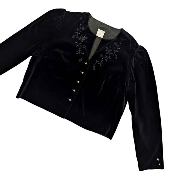 1980's Vintage Black Velvet Embroidered Top