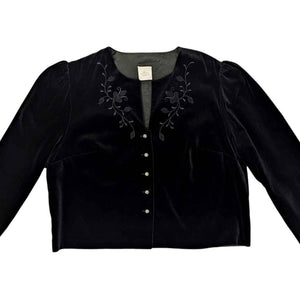 1980's Vintage Black Velvet Embroidered Top