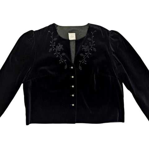 1980's Vintage Black Velvet Embroidered Top