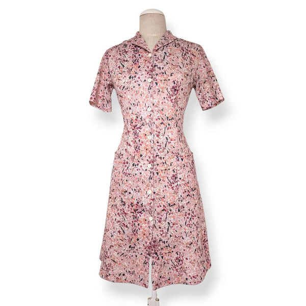 1970s Vintage Dusty Pink Crimplene Day Dress