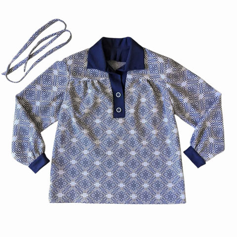 1960's Vintage Blue Geometric Mod Crimplene Shirt