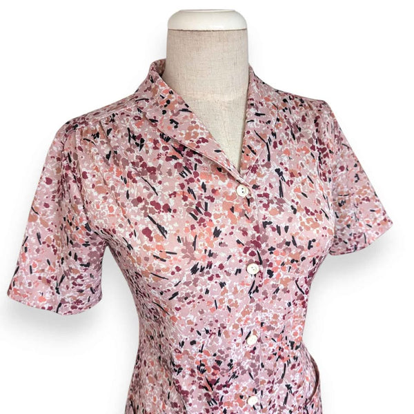 1970s Vintage Dusty Pink Crimplene Day Dress