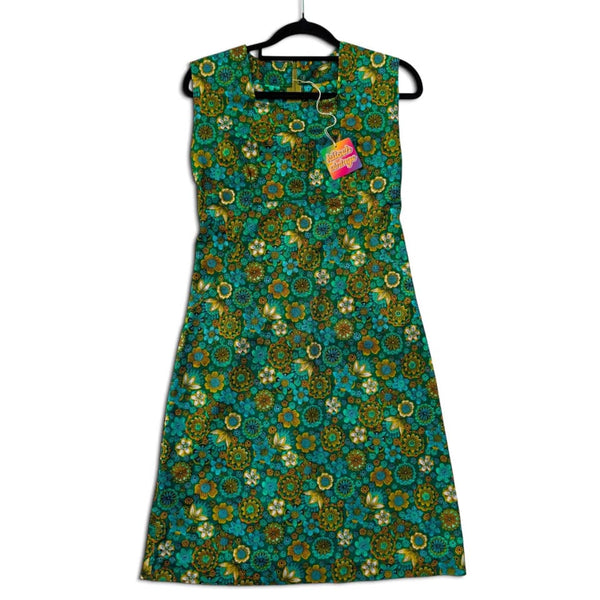 1960's Vintage Emerald Green Flower Power Mini Dress