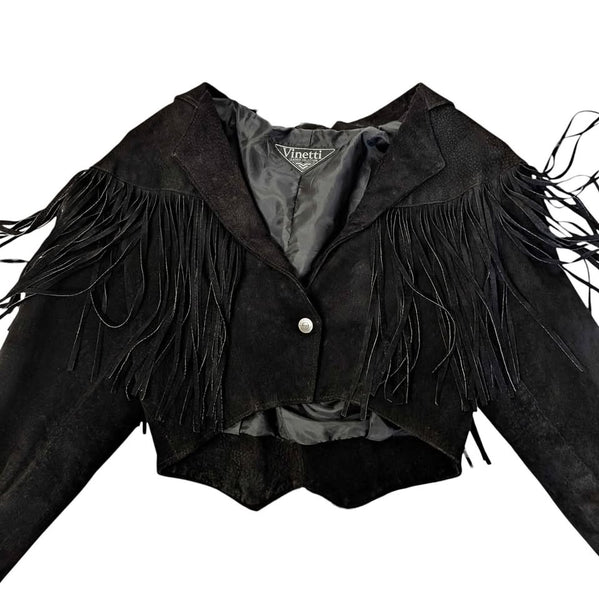 1980's Vintage Black Leather Fringe Jacket