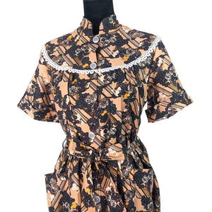 1970's Vintage Patterned Polished Cotton House Dress