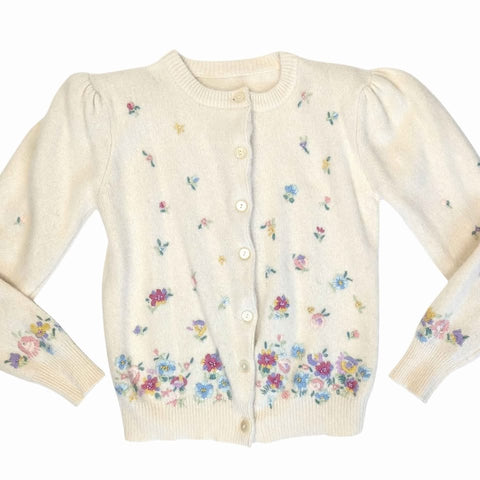 1990's Vintage Floral Embroidered Cream Sweater