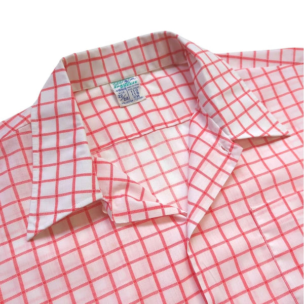 1970's Vintage White + Red Men's Button Up Shirt