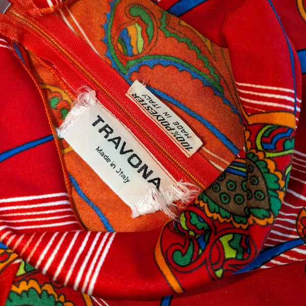 Late 60's - Early 70's Vintage Red Psychedelic Maxi Dress