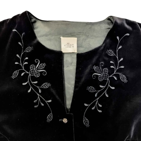 1980's Vintage Black Velvet Embroidered Top